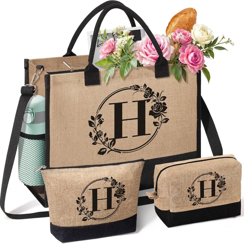 Personalized Gifts for Women, Initial Jute Tote Bag Monogrammed Beach Bag, Mothe